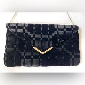 Harry Levine HL Vintage Handbag Purse- Black Velvet with Brass trim